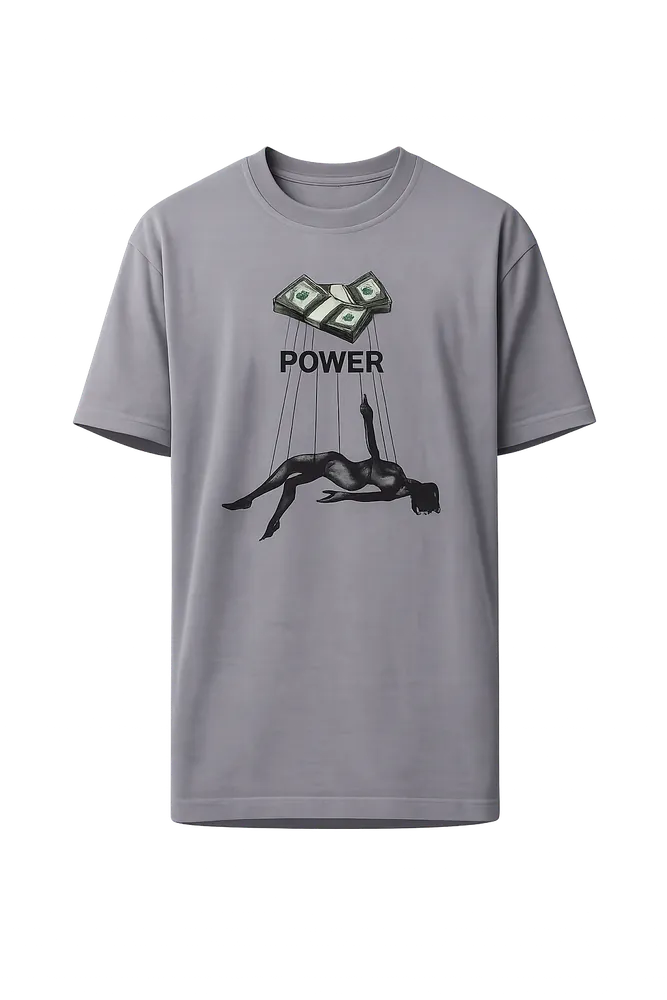 Grey graphic t-shirt — AI flat render from thryd's try-on pipeline.